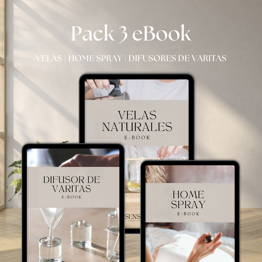 Pack 3 E-book | Home Spray + Difusor de varitas + Velas Naturales