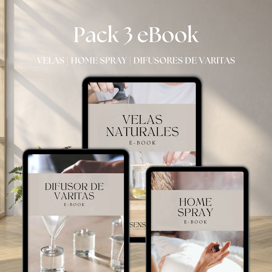 Pack 3 E-book | Home Spray + Difusor de varitas + Velas Naturales